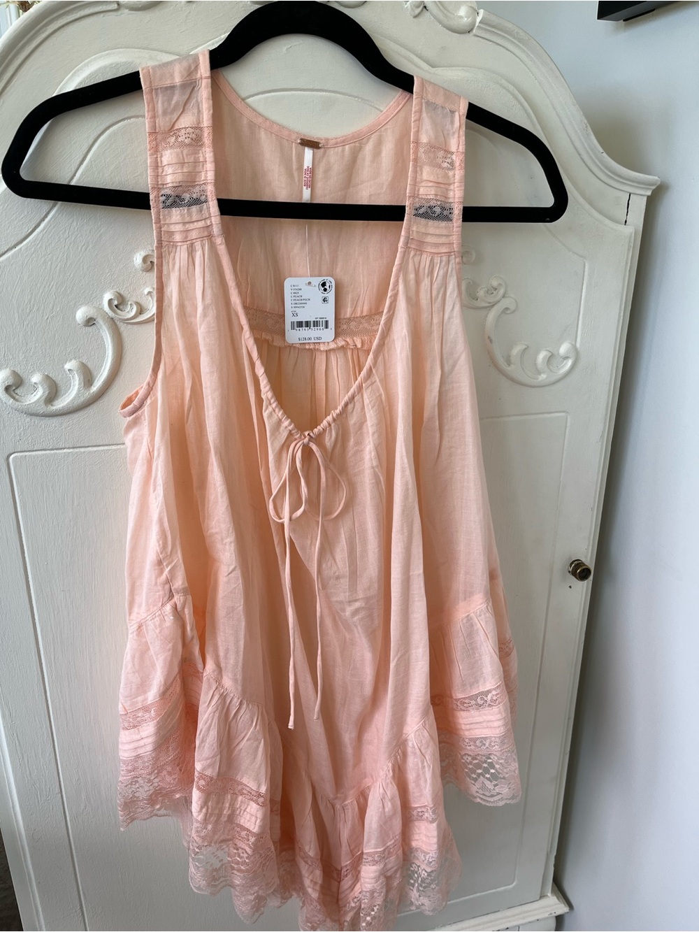 Free People Coretta Peach Asymmetrical Lace Hem Tunic Dress